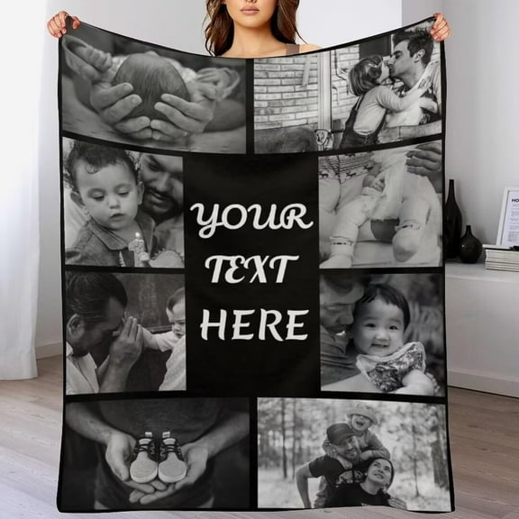 AISENIN Custom Blanket with Photo Text Customized Blankets Memorial Gifts Personalized for Dad Mom Friends Dog Birthday Christmas,8 Photos Collage