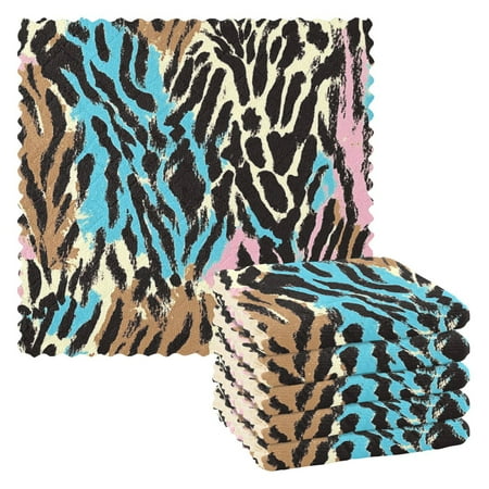 

6 Pack Kitchen Dish Towels 11 Inch x 11 Inch Reusable Cleaning Cloths for Washing Dishes Dish Cloths for Drying Dishes Brown and Blue Leopard