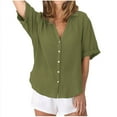 thumbnail image 3 of Rezuofi 2 Pcs Womens Short Sleeve Button Down Shirts Cotton Linen V Neck Side Slit Blouse Summer Casual Loose Fit Beach Tops, 3 of 6