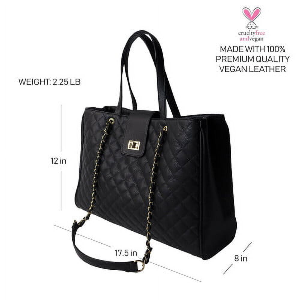 Bhumane Laptop Tote Shoulder Bags (up to 15.6 inch) Water Resistant Quilted Handbag Large Capacity with Padded Compartment Business Work Office Compatible with MacBook & Notebook (Black)