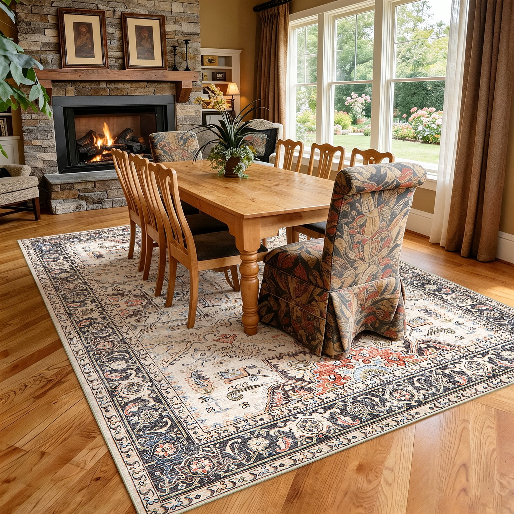 Toyoso 8x10 Area Rugs for Living Room Bedroom , Large Carpet Ultra Thin Soft Washable Oriental Vintage Floral Distressed Rug Big Indoor Carpets for Room Dorm Home Decor Aesthetic - Multi
