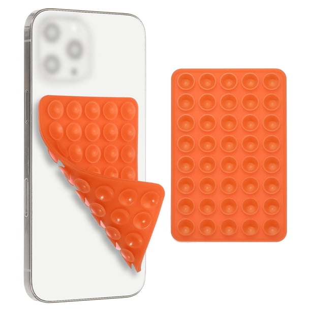 Uxcell 2 Paquete de Funda de Teléfono con Ventosa, Soporte de Succión para la Parte Posterior del Teléfono, Soporte de Montaje de Silicona de Doble Cara con Fuerte Sujeción para Videos, Naranja