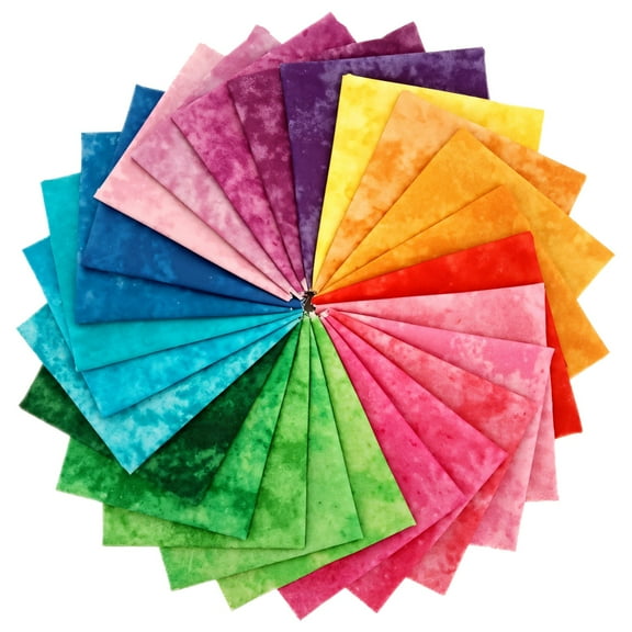 5 Pcs of 7.87 x 7.87 in / 20 x 20 cm Fabric Charm Packs for Quilting, Cotton Pre-Cut Squares for DIY Crafting, Watercolor Dye, Assorted Colors (Blue, Green, Yellow Red, Pink, Purple) for Sewing
