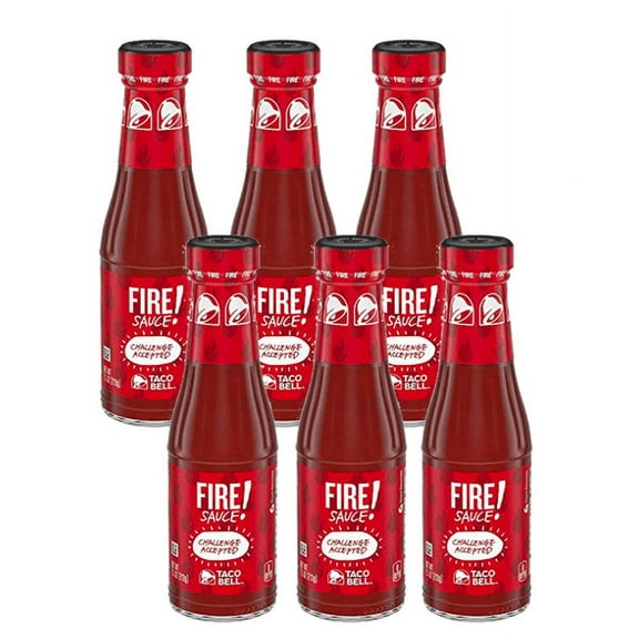 Taco Bell Fire Sauce Glass Bottle, 7.5 OZ 6 Pcs