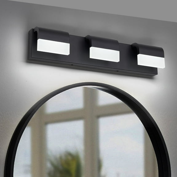 3 Lights Dimmable LED Contemporary Vanity Lights Fixture 21.7in Bathroom Wall Light Over Mirror Matt Black