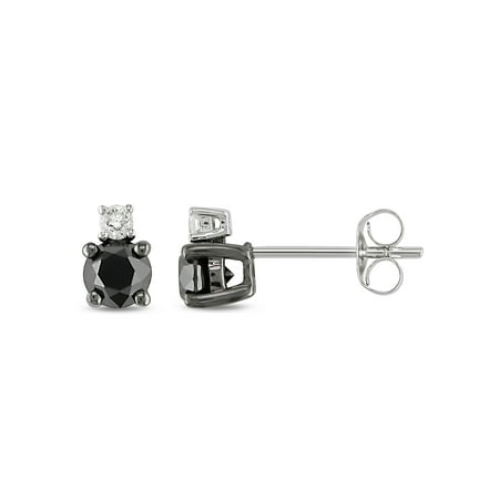 Miabella 1 Carat T.W. Black and White Diamond 10kt White Gold Stud Earrings