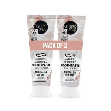 Organic Shop Sea Salt Toothpaste, Gum Wellness, Fluoride Free, Natural Ingredients, Cavity Protection, Tooth Sensitivity, Vegan & Cosmos Natural Certified. Pack of 2