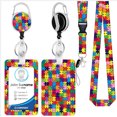 thumbnail image 1 of 1 pieza rompecabezas aleación de zinc gota pegamento arco iris fácil de tirar hebilla fácil de tirar estampado de leopardo arco iris impreso cordón de poliéster PVC funda para tarjeta de identif, 1 of 5
