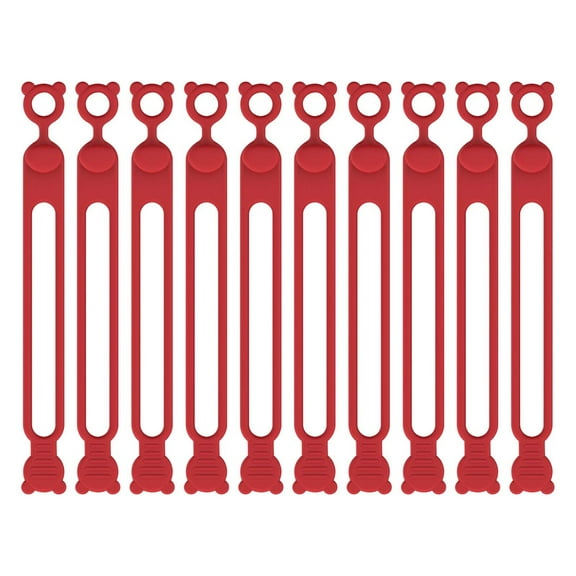 10Pcs Silicone Cable Ties,Reusable Cable Ties Cord Organizer for Bundling Earphone, Phone Charger, Computer Cords(Red)