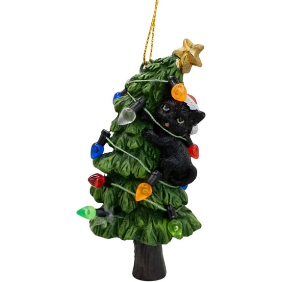 Black Cat Knocking Down Christmas Tree Funny Ornament