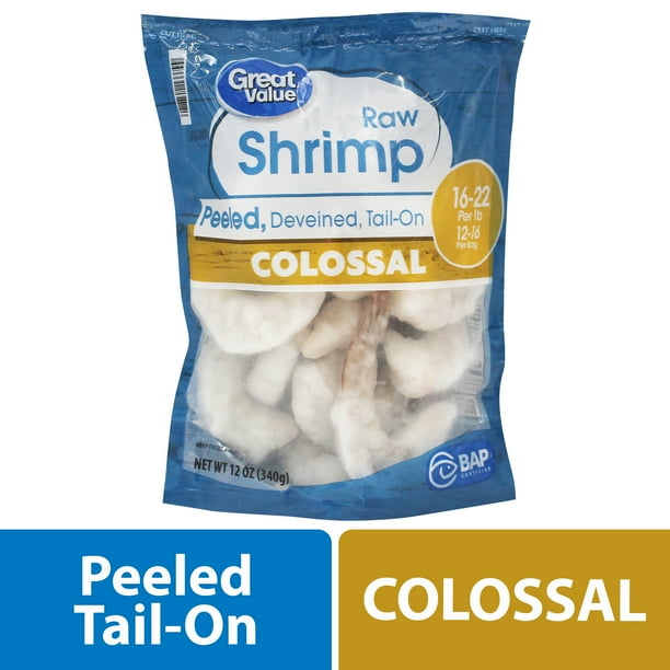 Great Value Frozen Raw Colossal Peeled Deveined Tailon Shrimp, 12 oz
