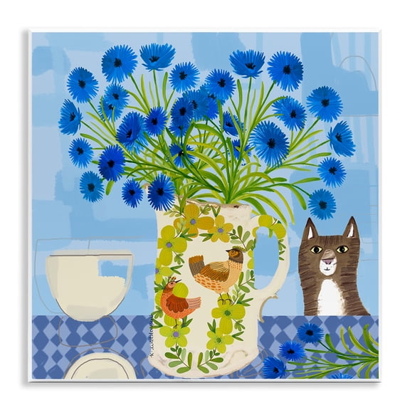 Stupell Industries Whimsical Jug of Cornflowers Floral Painting Unframed Art Print Wall Art, 12 x 12