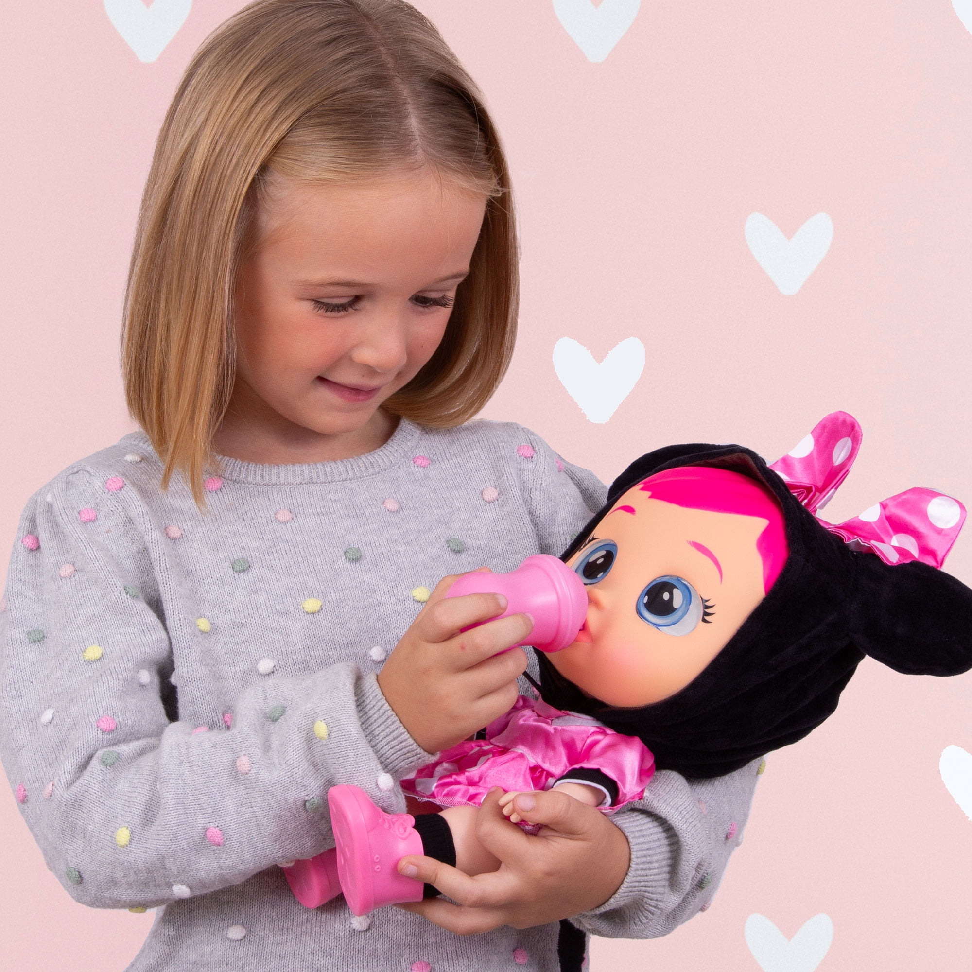 Cry Babies Disney Nurturing Baby Doll Inspired by Minnie Mouse, Dressed Up in The Iconic Pink Dress and Cries Real Tears with Pink Hair