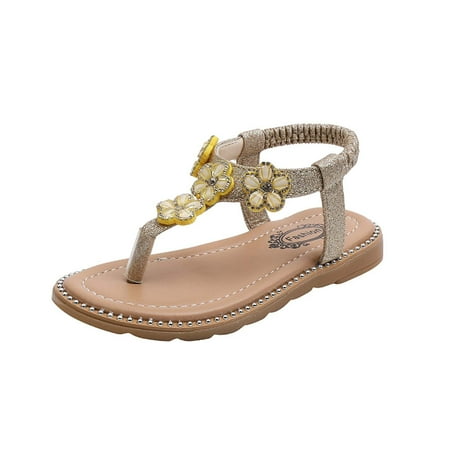 

Binmer Toddler Girls Summer Sandals Little Kid Open Toe Princess Dress Flats Sandals Leather Rubber Sole Princess Sandals