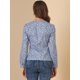 thumbnail image 5 of Blusa de Manga Larga Allegra K con cuello en V y Botones Florales Azul XS, 5 of 6