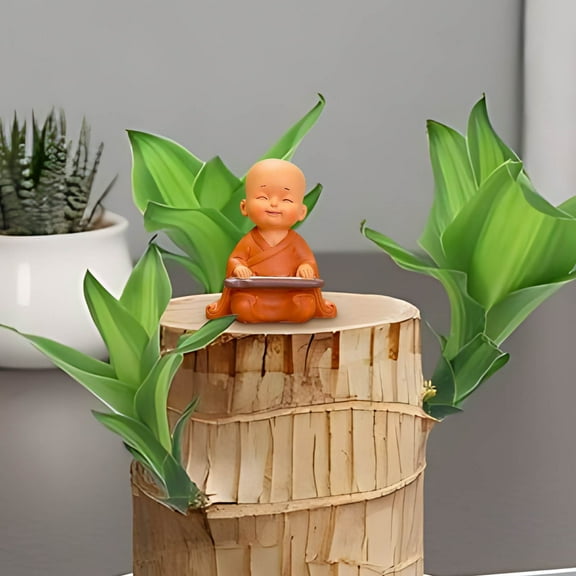 Gmogad Buddha Monk Resin Figurine, Mini Zen Decor, Desktop Ornament for Home, Office, Bonsai Display - Handcrafted Brown Statue, Thoughtful Spiritual Gift