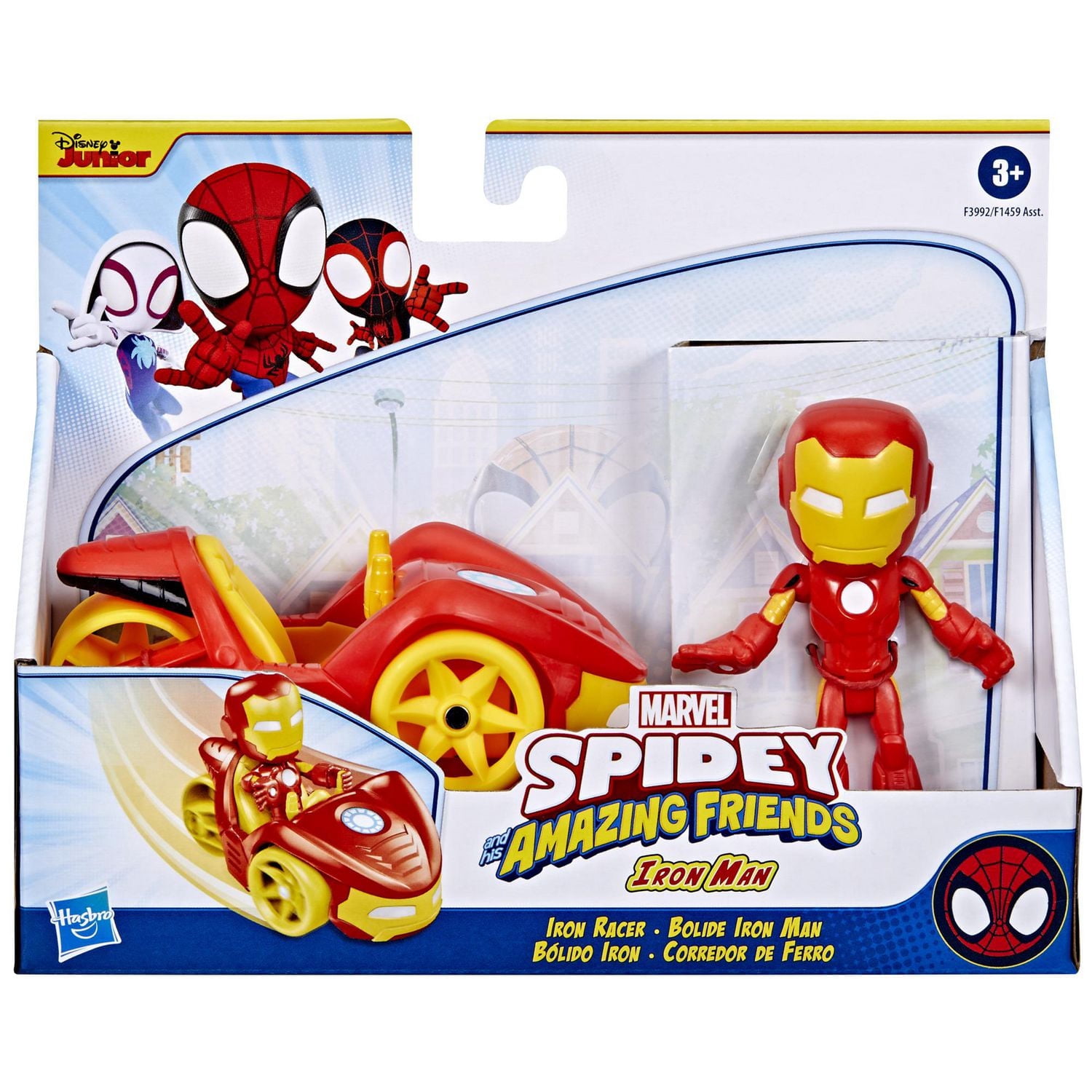Marvel Spidey and His Amazing Friends Iron Man Action Figure and Iron Racer Vehicle, Iron Man Toy for Kids Ages 3 and Up