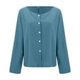 thumbnail image 4 of Button Down Shirts for Women Solid Cotton And Linen Single Breasted Long Sleeved Lapel Shirt Blouse Tops Blue 2XL, 4 of 8
