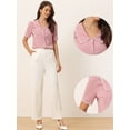 thumbnail image 2 of Blusa De Chifón Con Botones De Manga Corta Y Cuello Peter Pan Para Mujer Rosa S, 2 of 5