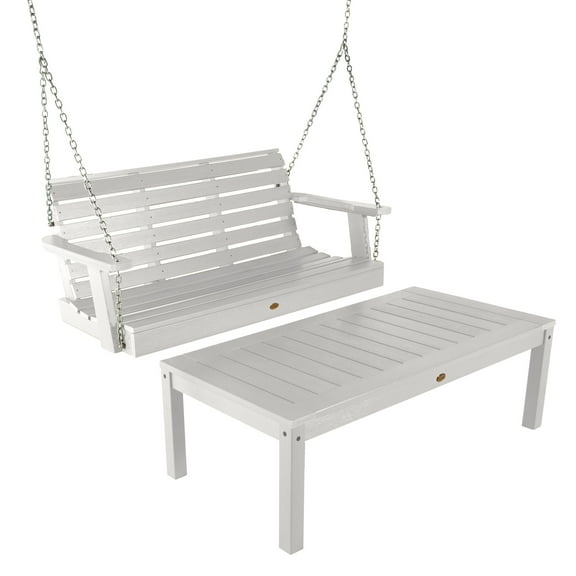 Highwood 4ft Weatherly Porch Swing with 1 Coffee Table - Outdoor, Eco-friendly, Synthetic Wood