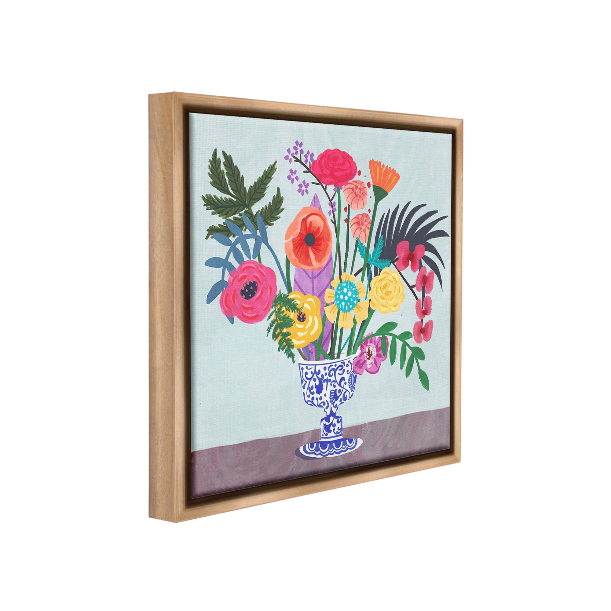 Stupell Industries Modern Bouquet in Vase Botanical & Floral Painting Brown Floater Framed Canvas Art Print Wall Art, 25 x 25