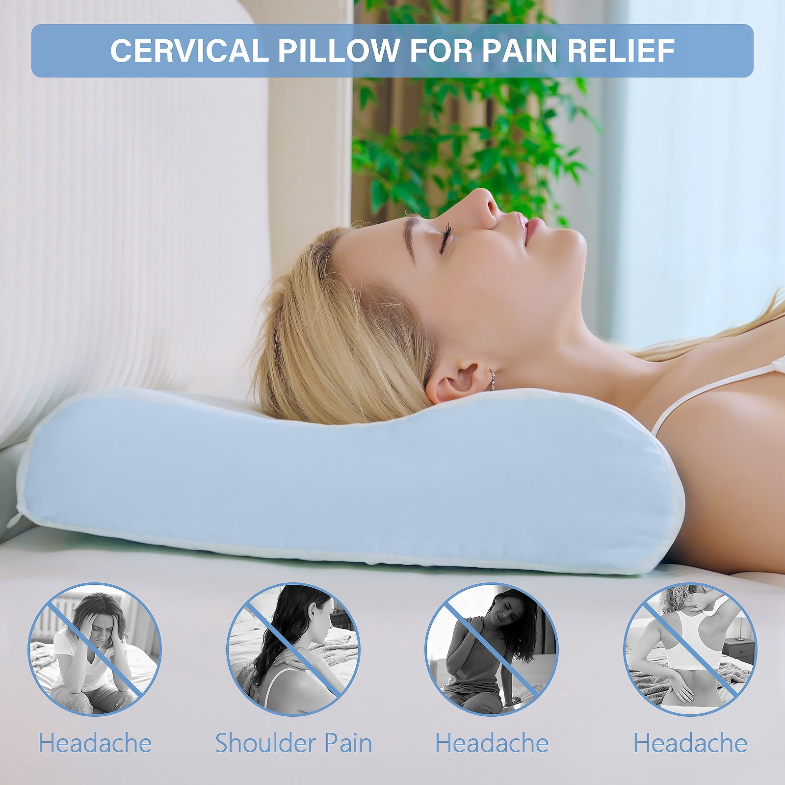 Cervical Neck Pillow for Neck Pain Relief, Cooling Contour Memory Foam Pillows, Shoulder Pain Relief, Medium Soft