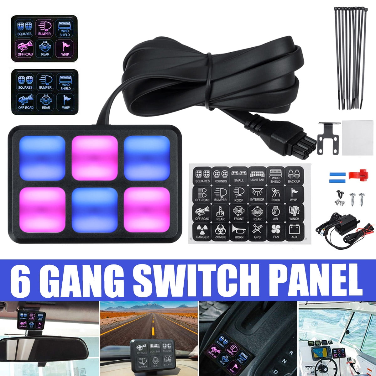 Gang Switch Panel Relay Control, Electronic Circuit Control System Wiring  Harness Assemblies for Truck ATV UTV SUV Car Truck Boat Yacht Trailer (Blue  Red LED Light)