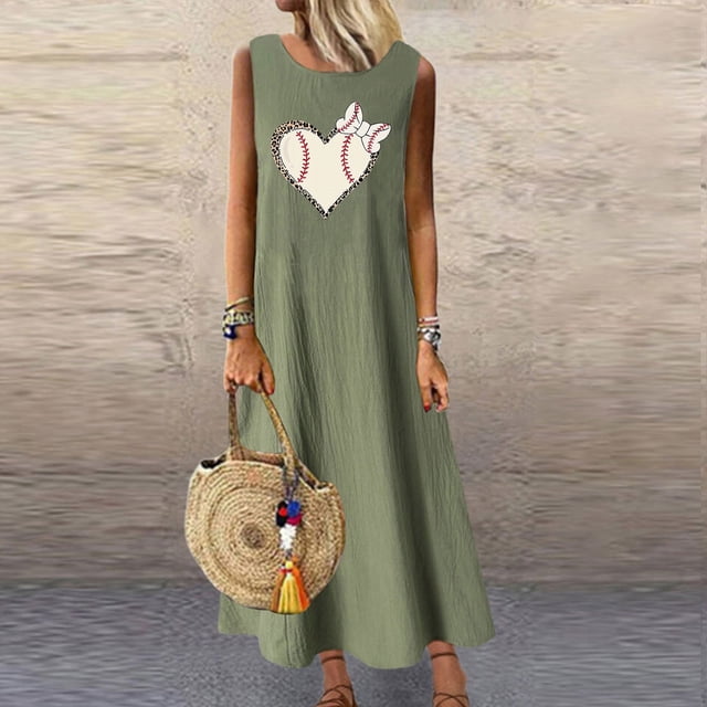 Mefallenssiah Mode Femmes Robes d'Été Casual Col Rond Poche Sans Manches Plage Longue Robe