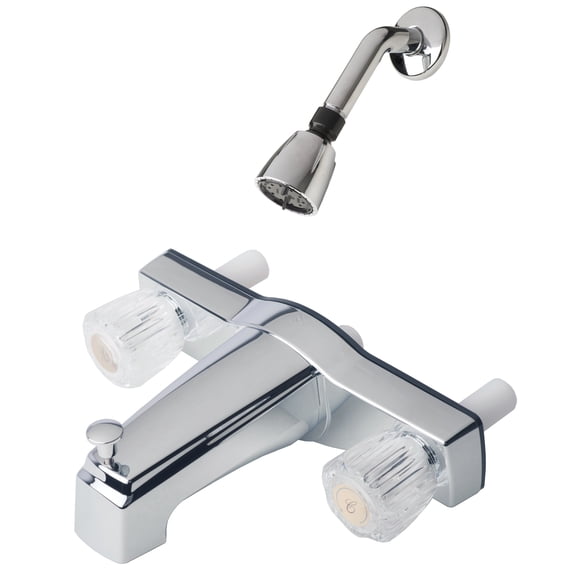 Laguna Brass Mobile Home Two Handle 8″ Tub Shower Diverter with Matching Shower Head/Arm/Flange Chrome Finish