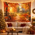 thumbnail image 3 of Autumn Forest Path with Rustic House and Pumpkins, Serene Vintage Scene for Nature Lovers, Canvas Print Art, Thanksgiving Gift Tapestry Wall Hanging for Living Room and Bedroom, 3 of 7