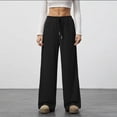 thumbnail image 2 of Tnhcen Women's High Waist Wide Leg Pants Solid Color Drawstring Waist Loose Fit Casual Trousers Nylon Spandex Soft Draping Straight Leg Joggers for Women Plus Size S-2XL, 2 of 8
