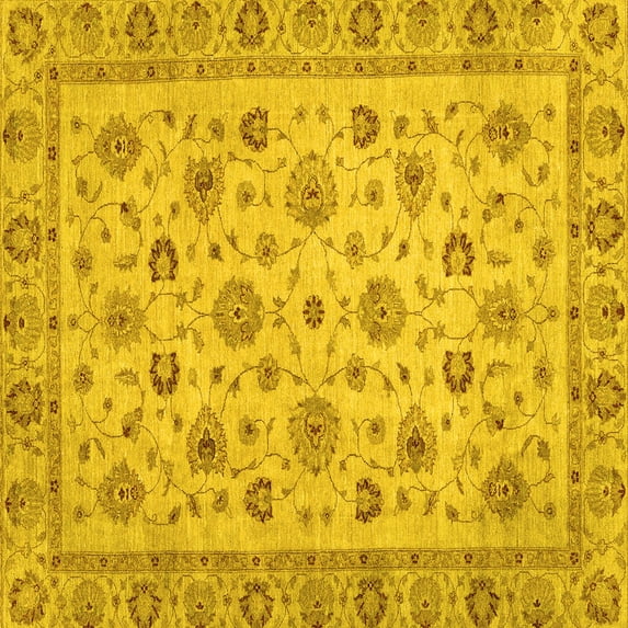 Ahgly Company Machine Washable Indoor Square Oriental Yellow Traditional Area Rugs, 5' Square