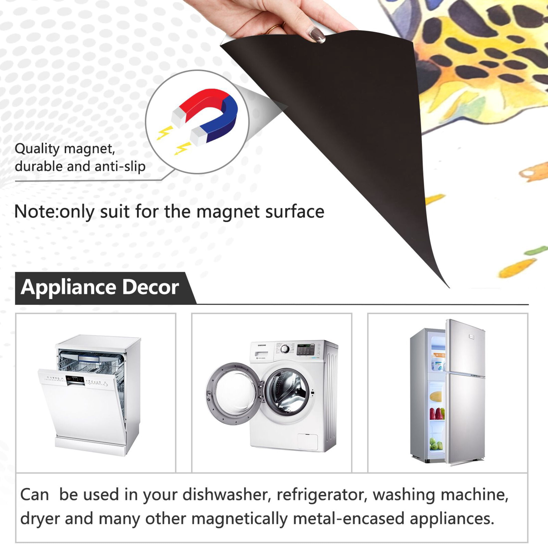 Dishwasher Magnetic Sticker 23x26 Inch Refrigerator Magnetic Sticker Washing Machine Magnetic Sticker Kitchen Panel Magnetic Sticker Home Decor Rainbow Watercolor Leopard