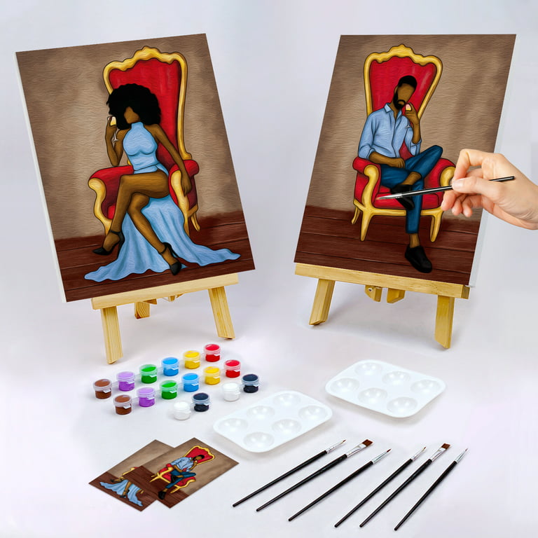 Nuberlic 2 Pack Canvas Painting Kit Bundle Love Couple Pre Drawn Canvas for  Painting for Adults, Paint and Sip Party Supplies, Afro King Queen