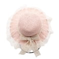thumbnail image 1 of Summer Children's Sun Protection Straw Hat, Bow Large Eaves Hat, Portable Girls Sun Hat, Pink, 1 of 8