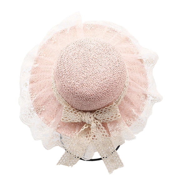Summer Children's Sun Protection Straw Hat, Bow Large Eaves Hat, Portable Girls Sun Hat, Pink