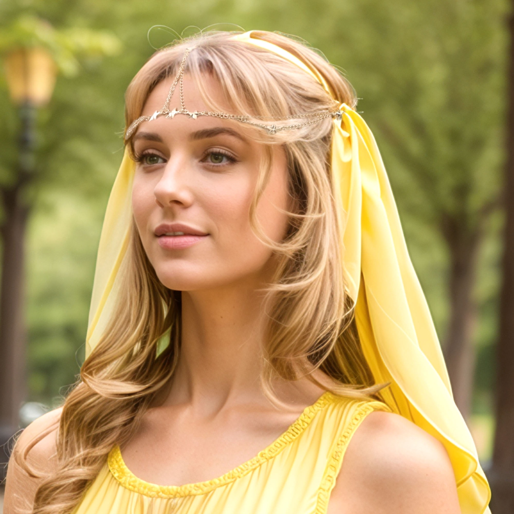 Unique Bargains Headpiece Five-pointed Star Head Chain Gold Tone 1 Pc