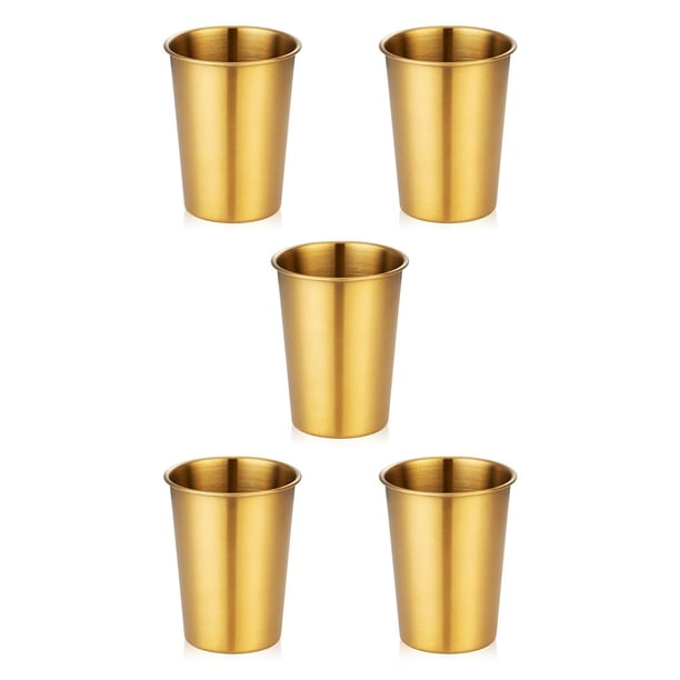 Yuarrent Taza de café de acero Taza de agua potable portátil Bebidas Soporte reutilizable a prueba de herrumbre Adultos Camping al aire libre Chapado en oro 260ML 5Conjunto