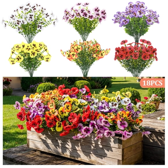 Armscye 18 Bundles Artificial Flowers for Outdoor, Not Fade Fake Plastic Flowers, Faux Plants for Decoration,Hanging Planters Indoor, Outside Garden, Window, Home, Wedding, Farmhouse