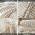 thumbnail image 2 of MooMee Striped Duvet Cover Set King 100% Washed Cotton Linen Like Textured Breathable 3-Piece (Tannish Linen Grey& White Classic Stripes), 2 of 6