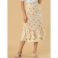 thumbnail image 6 of INSPIRE CHIC Valentine's Day Women's Chiffon Skirts Elastic Waist Ruffle Tiered Floral Flowy Midi Skirts XL Beige-Floral, 6 of 8