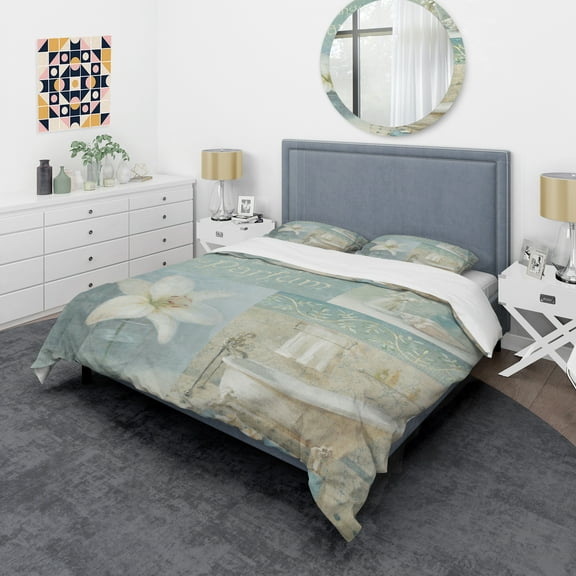 Designart 'Bathroom Lily Parfum Bath Story' Coastal Duvet Cover Set