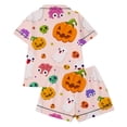 thumbnail image 5 of Glisme Halloween 2 Piece Big Boys Girls Pyjamas Pumpkin Ghost Print Short Sleeve Notch Neck Nightwear With Shorts Set Fall Comfortable Pajamas For Kids Size 13-14 Years Pink, 5 of 5