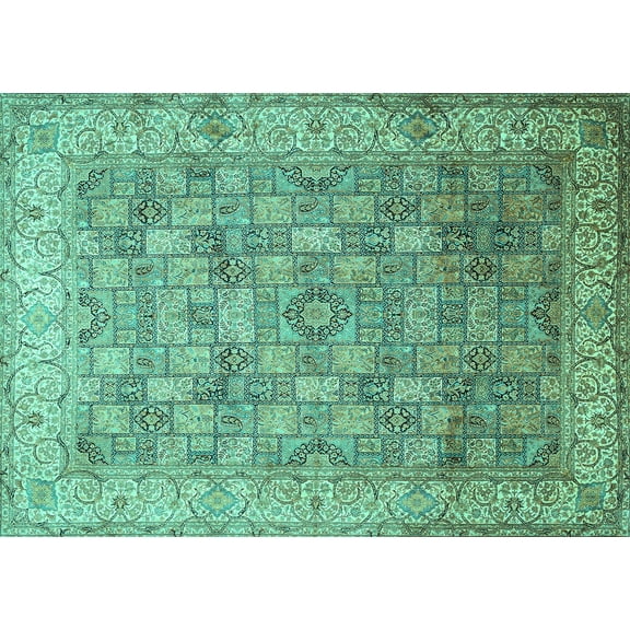 Ahgly Company Machine Washable Indoor Rectangle Persian Turquoise Blue Traditional Area Rugs, 5' x 7'