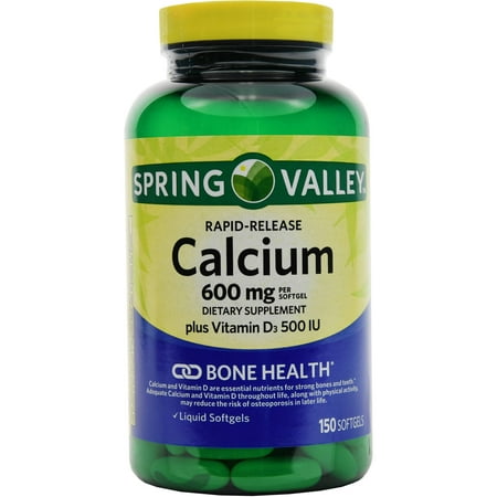 Spring Valley calcium et la vitamine D3 gélules de complément alimentaire, 600 mg, 150 ct