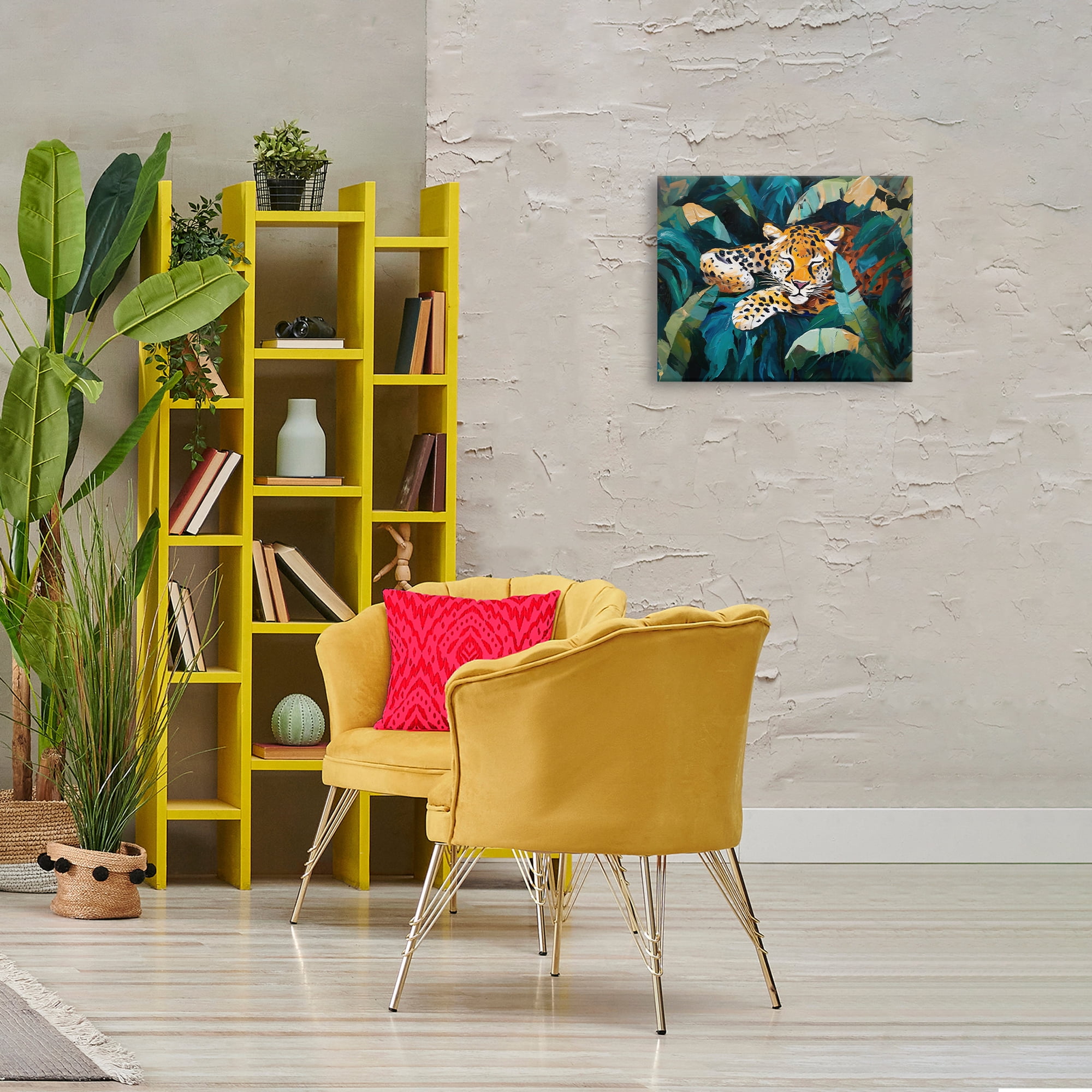 Stupell Industries Leopard Sleeping in Leaves Animals & Insects Painting Gallery Wrapped Canvas Art Print Wall Art, 20 x 16
