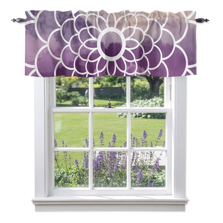 Abstraction Art Window Valances for Kitchen Ombre Purple Lines Flower Rod Pocket Valances Windows Treatments Curtains for Living Room Bathroom Bedroom Decoration 42 x 18