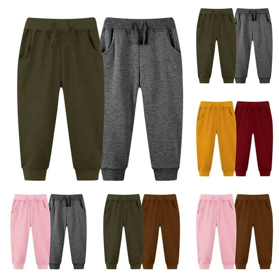Fesfesfes 2Pack Kids Pants Summer Solid Color Waistband Drawstring Pants Boys And Girls Sweatpants Casual Cute Full Length Pants
