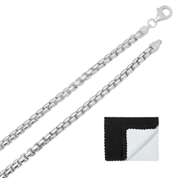 3.5mm Solid .925 Sterling Silver Square Chain Necklace, 16 inches Gift Box