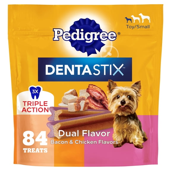 Pedigree Dentastix Dental Chews for Dogs, Small and Toy Breed, Bacon & Chicken, 17.7 oz. Bag